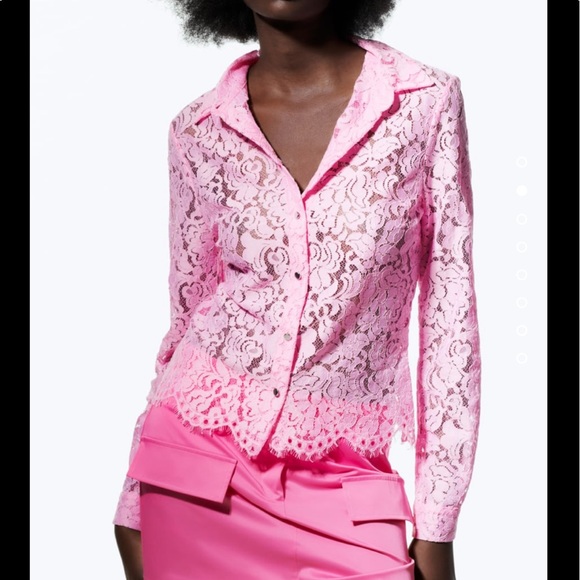 Zara Barbie pink semi sheer lace shirt - Picture 2 of 13